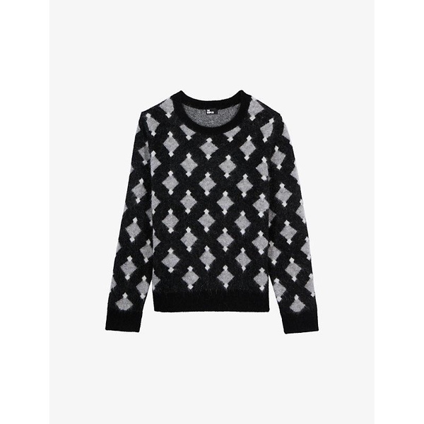 Diamond-pattern round-neck knitted jumper