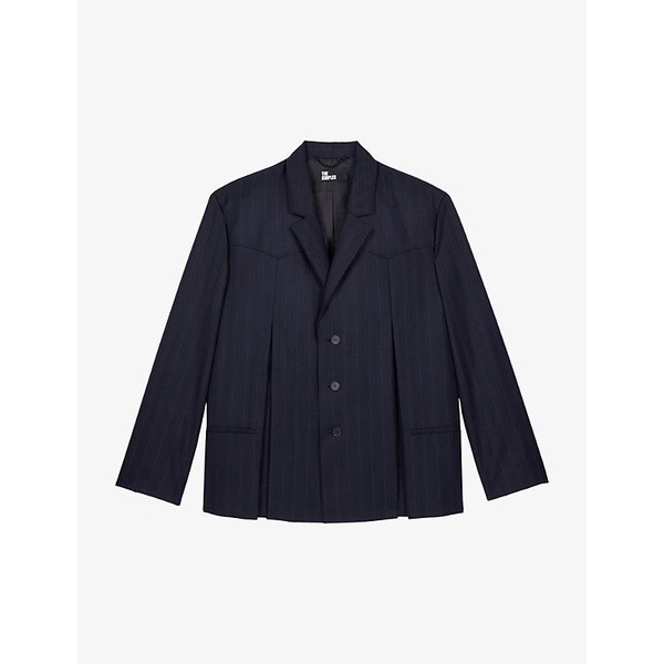 Lapel-collar single-breasted striped wool blazer