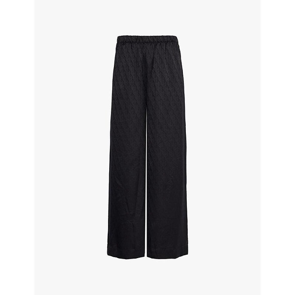 Elasticated-waistband brand-monogram wide-leg mid-rise satin pyjama trousers