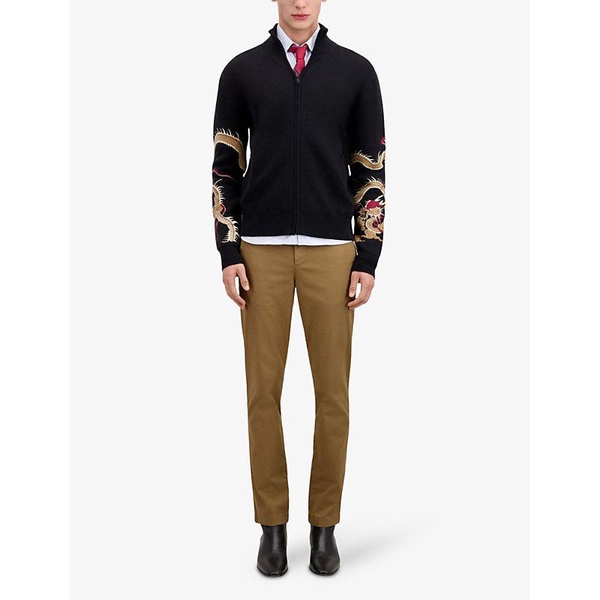 Graphic-embroidered half-zip knitted jumper