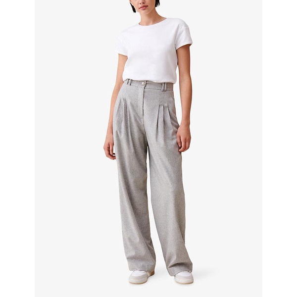 Wide-leg relaxed-fit high-rise wool-blend trousers