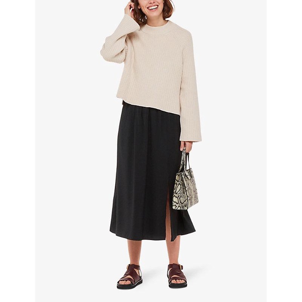 Eva split-hem woven midi skirt