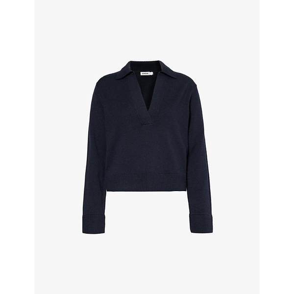 Open-collar cotton and cashmere-blend jumper