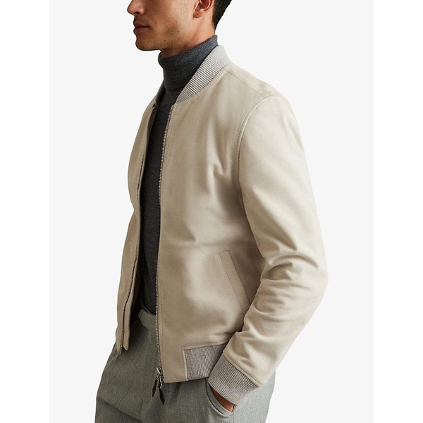 Diego ribbed-trim slim-fit suede bomber jacket