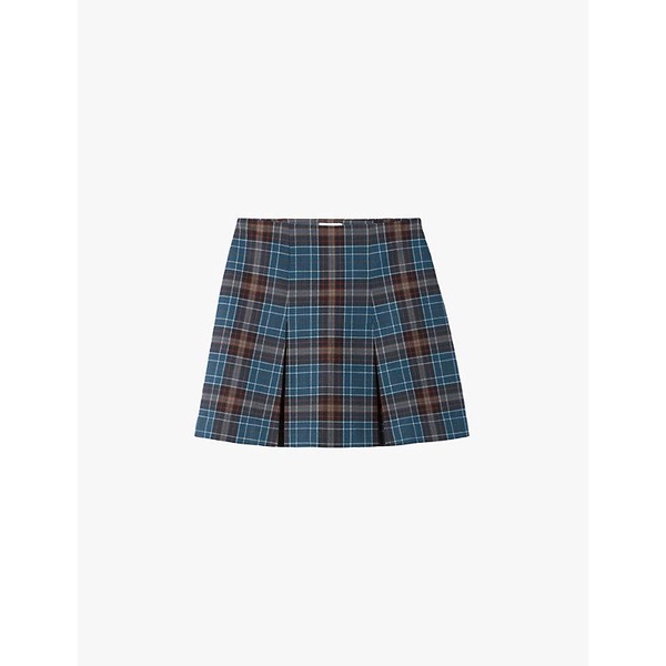 Checked A-line stretch-wool mini skirt