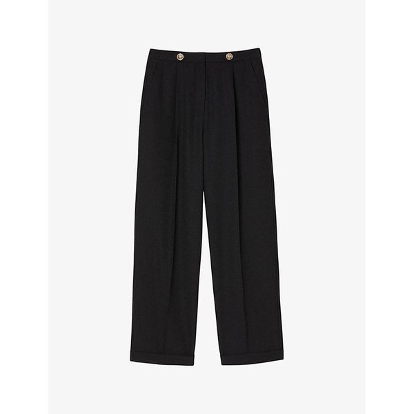 Button-embellished high-rise wool-blend trousers