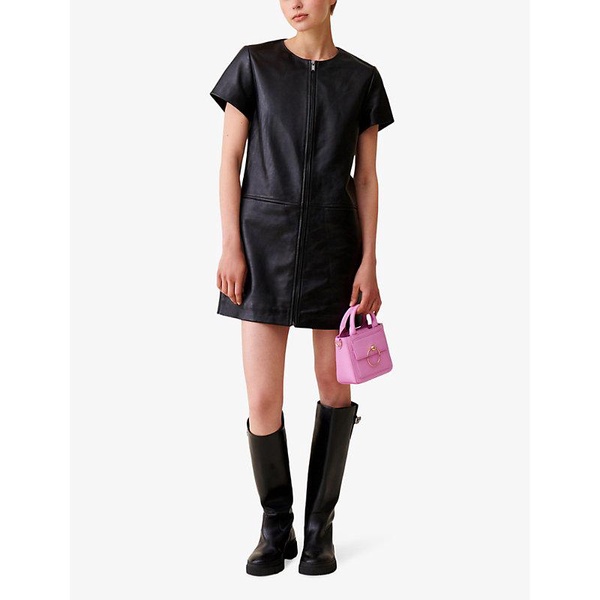 Panelled short-sleeve leather mini dress