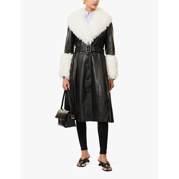 Foxy shearling-trim leather coat