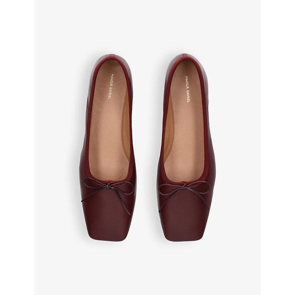 Square-toe bow-embellished leather ballet flats