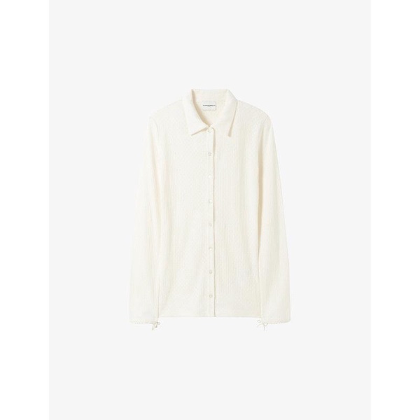 Shirt-collar long-sleeve ribbed cotton cardigan