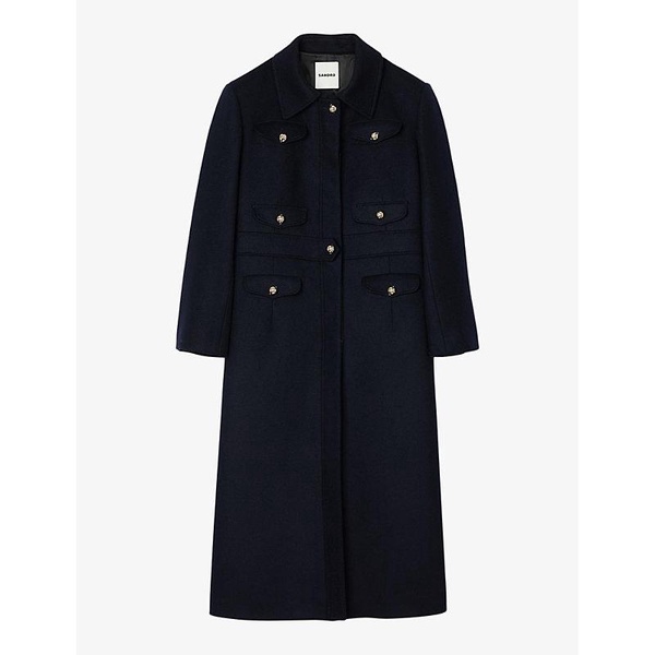 Patch-pocket button-down long wool-blend coat