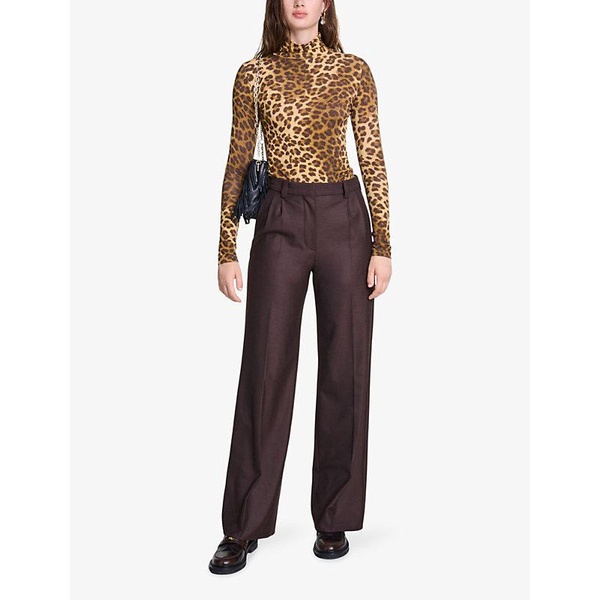 Leopard-print high-neck knitted jumper