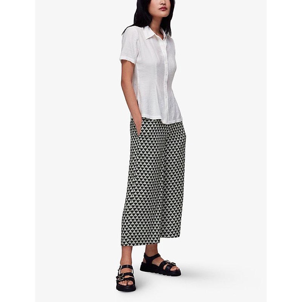 Checkerboard-pattern wide-leg high-rise woven trousers