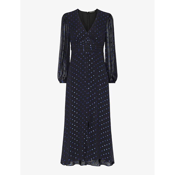 Metallic-dot long-sleeve woven midi dress