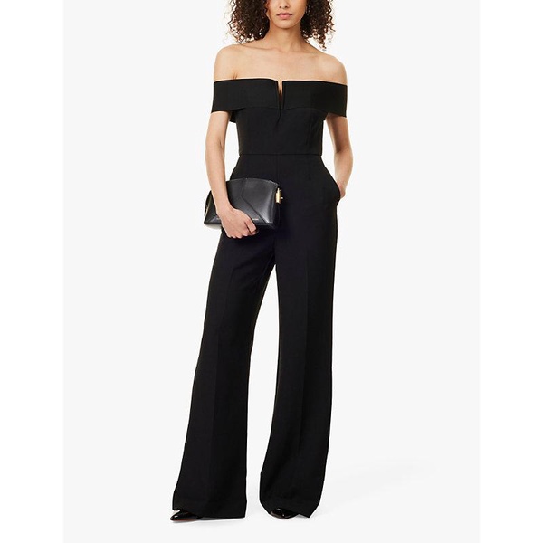 Wide-leg off-shoulder crepe jumpsuit