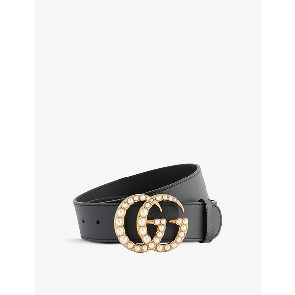 Double G faux pearl-embellished leather belt