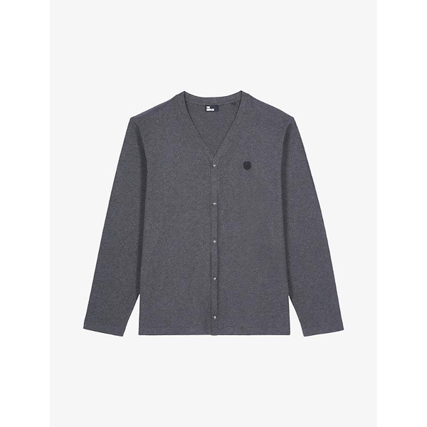 Blazon-patch V-neck cotton knitted cardigan