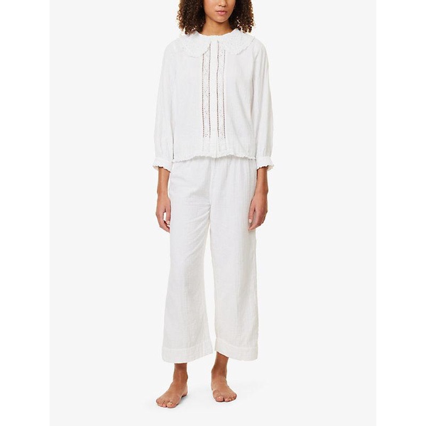 Broderie-trim long-sleeve cotton pyjama set