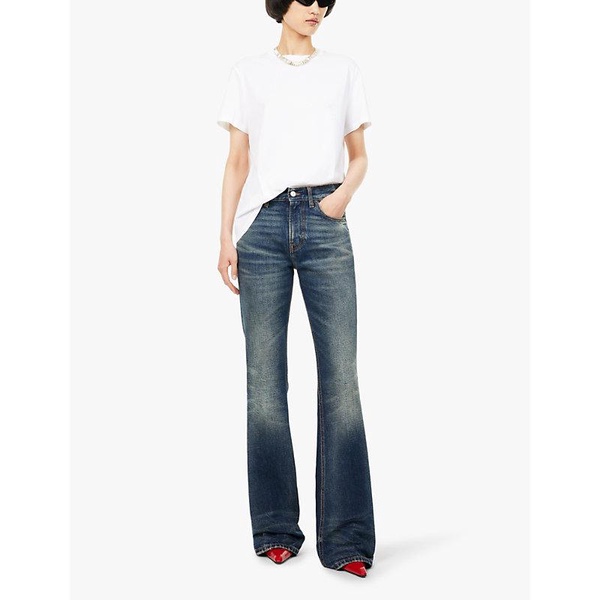 Flora logo leather-patch flared-leg mid-rise denim jeans