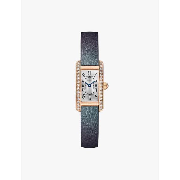 Tank Americaine Mini 18ct rose-gold, 0.55ct brilliant-cut diamond and leather quartz watch