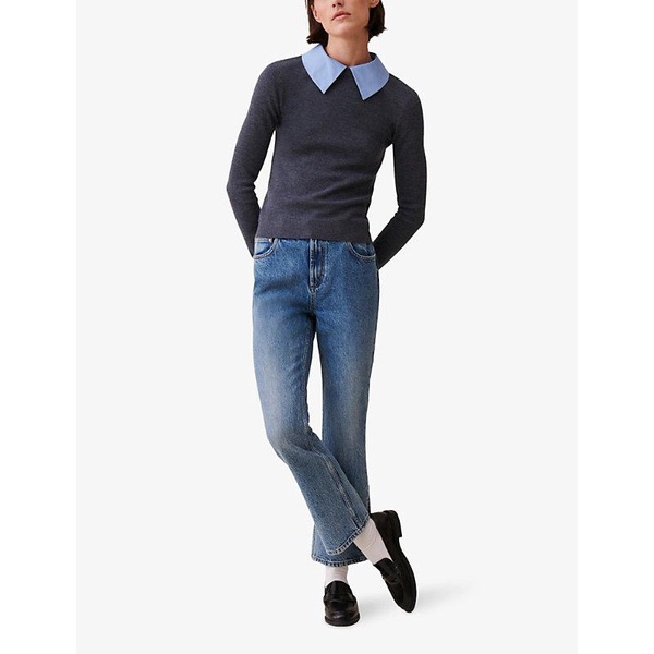 Detachable-collar slim-fit long-sleeve wool jumper