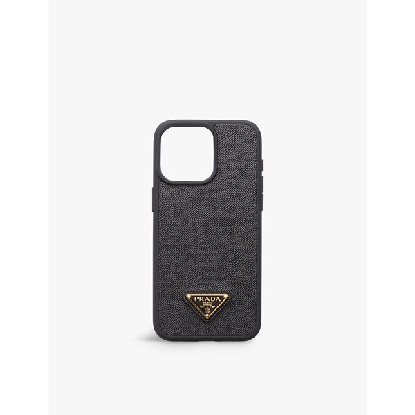 Brand-plaque leather iPhone 15 Pro cover