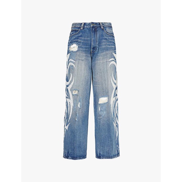 Tattoo Colossus abstract-print wide-leg relaxed-fit denim-blend jeans