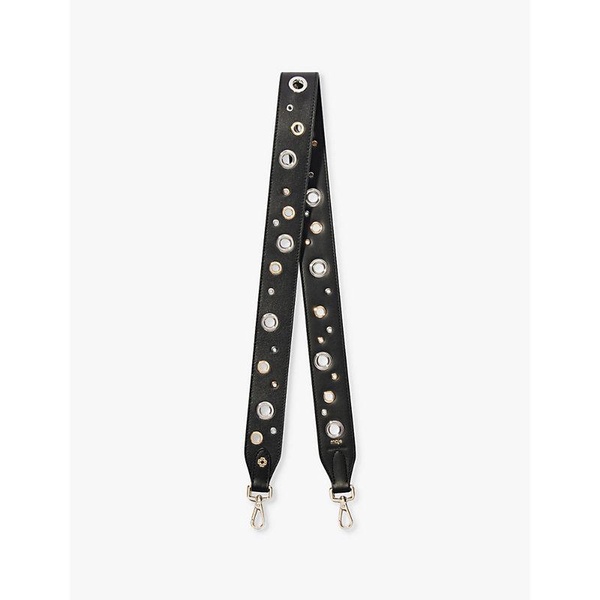 Eyelet-embellished leather bag strap