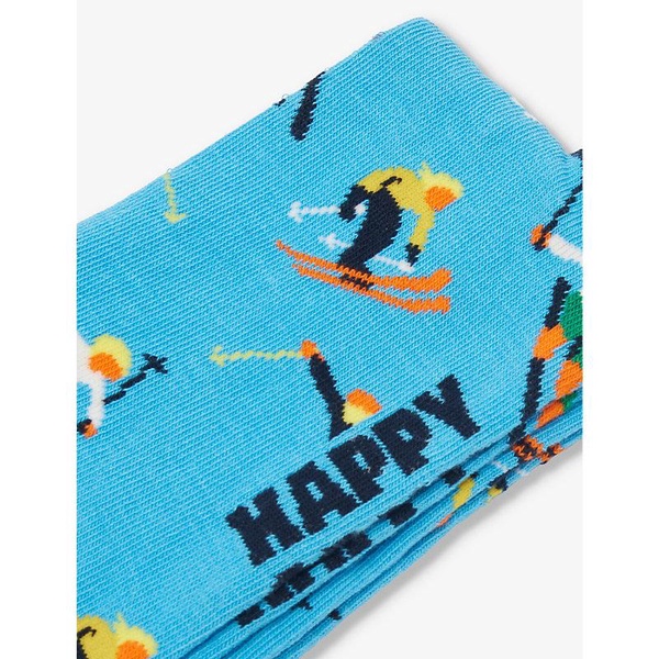 Skiing-print stretch-cotton blend socks