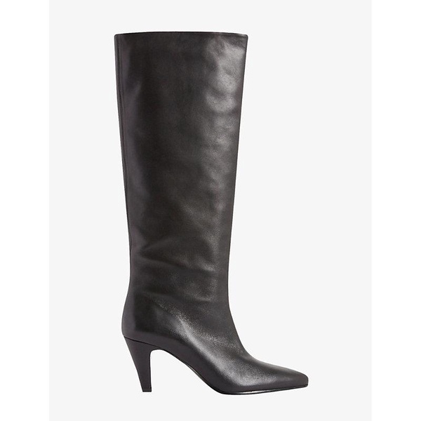 Pointed-toe leather knee-high boots