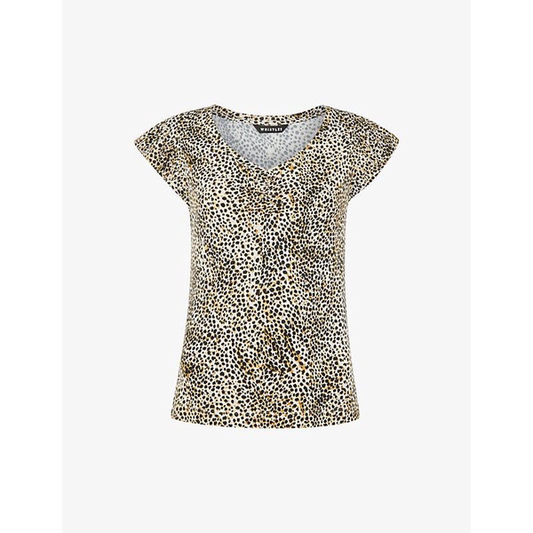 Leopard-print frill-sleeve stretch-woven top