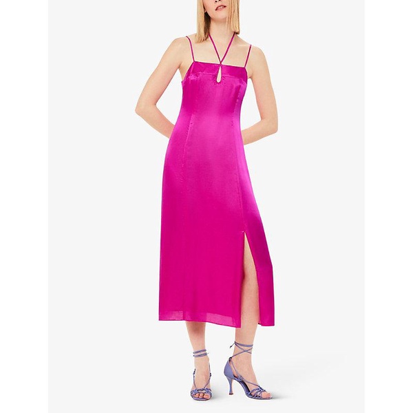 Cut-out halterneck satin midi dress