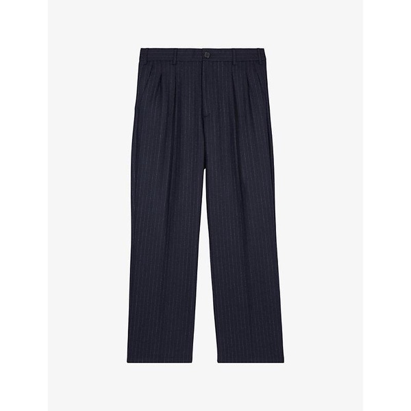 Pin-stripe pleated straight-leg wool-blend trousers