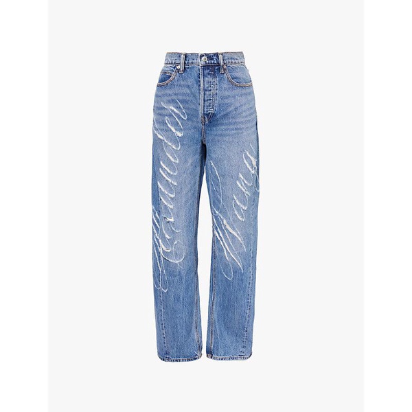 Distressed-logo balloon-leg high-rise jeans