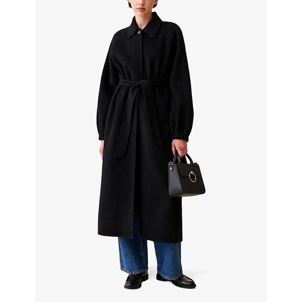 Belted long wool-blend coat