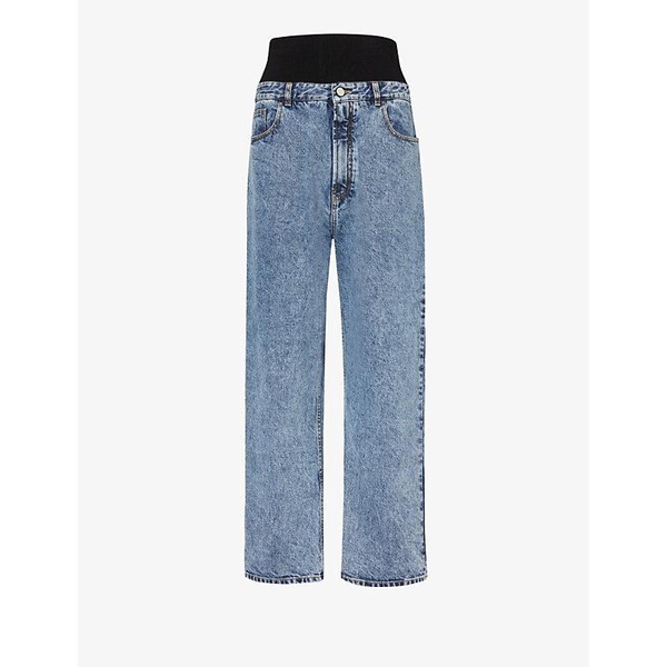 Contrast-panel cropped high-rise denim-blend jeans