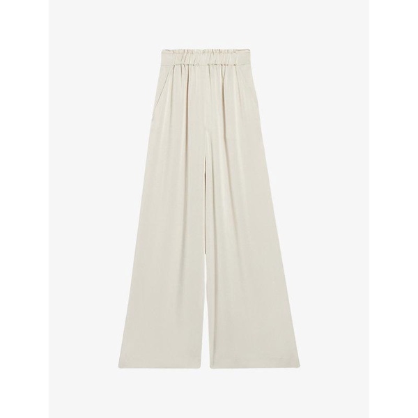 Smocked-waistband wide-leg satin trousers