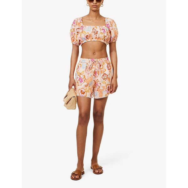 Spring Festival graphic-print mid-rise linen shorts