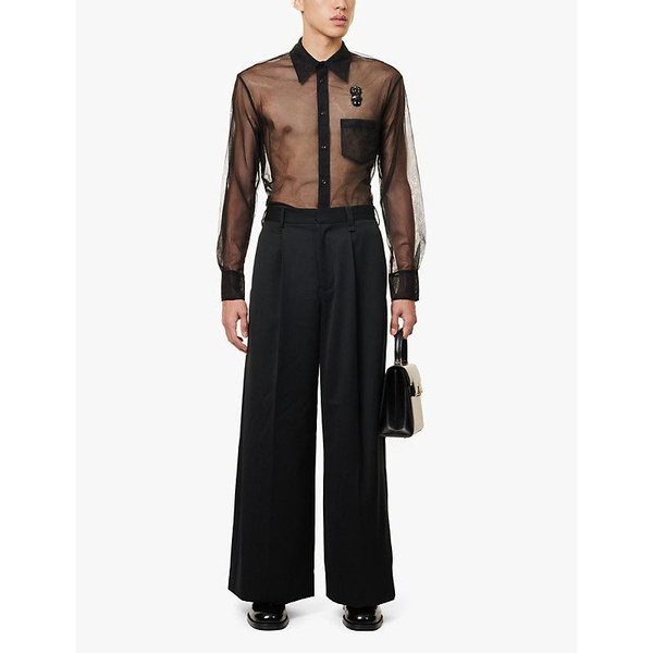 Pleated wide-leg wool-blend trousers