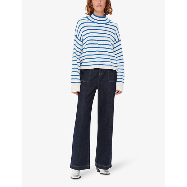 Striped funnel-neck knitted jumper