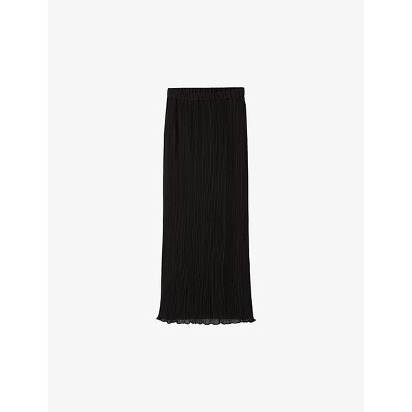 Pleated elasticated-waist woven midi skirt