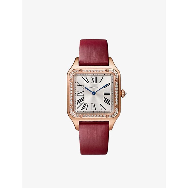 CRWJSA0018 Santos-Dumont large model 18ct rose-gold, diamond and leather watch