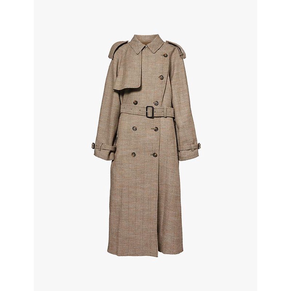 Herringbone-pattern relaxed-fit wool-blend trench coat