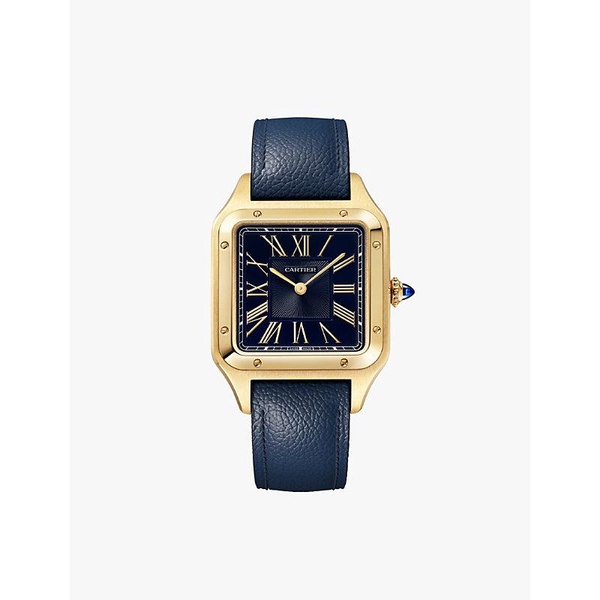 CRWGSA0094 Santos Dumont large 18ct yellow-gold and grained-leather quartz watch