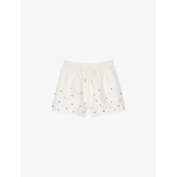 Rhinestone-embellished drawstring-waist woven shorts