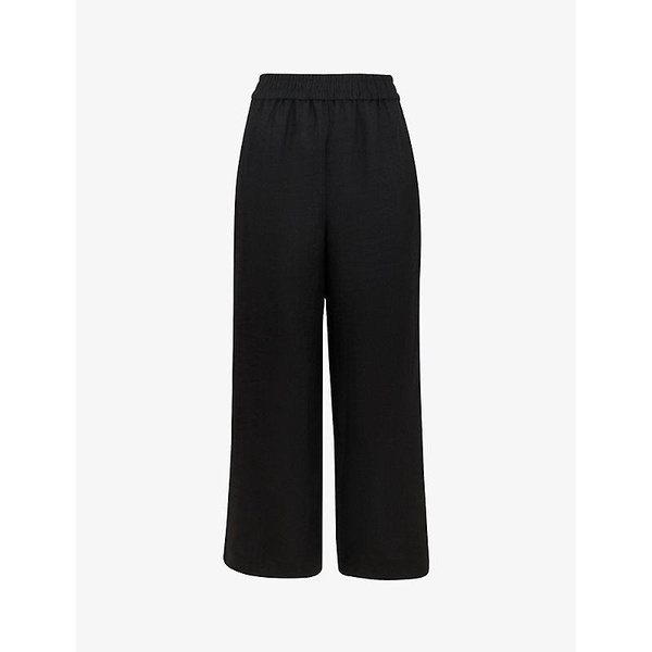 Wide-leg elasticated-waist cropped linen trousers