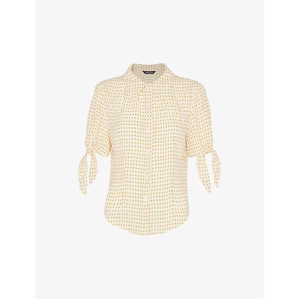 Oval spot-print tie-sleeve woven blouse