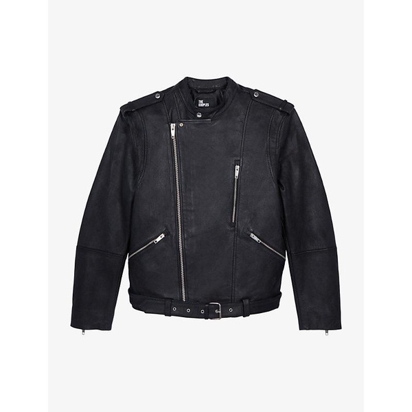 Belted leather biker jacket