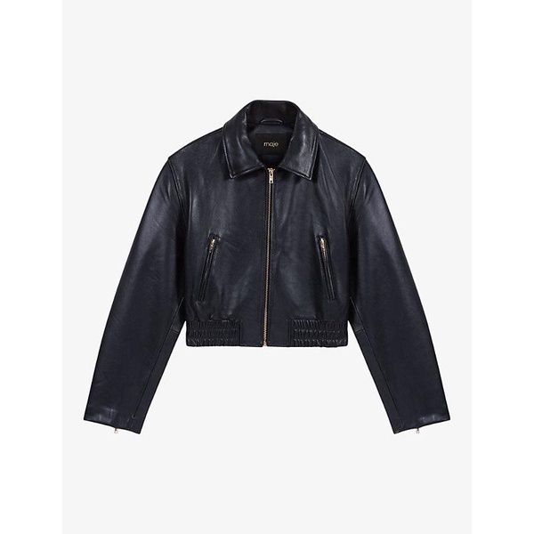 Regular-fit zip-up cropped leather jacket