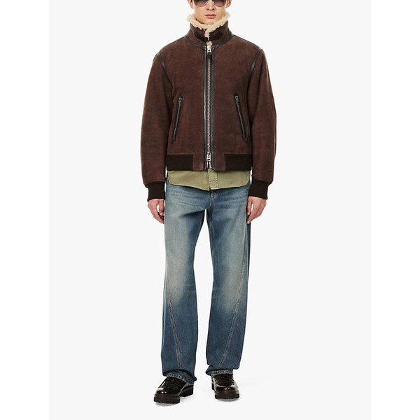 Shearling-collar leather blouson jacket